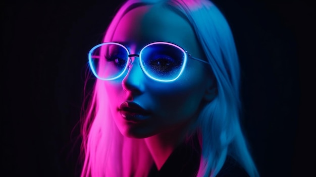 Una mujer con gafas de neón con luz