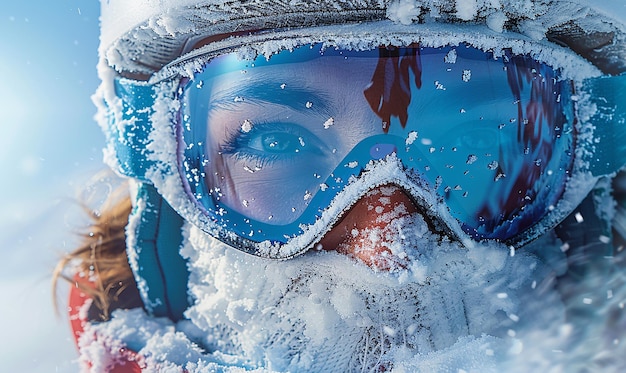 Foto una mujer con gafas y un par de gafas con nieve en ellas