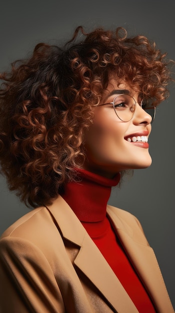 Mujer con gafas de pelo corto y rizado