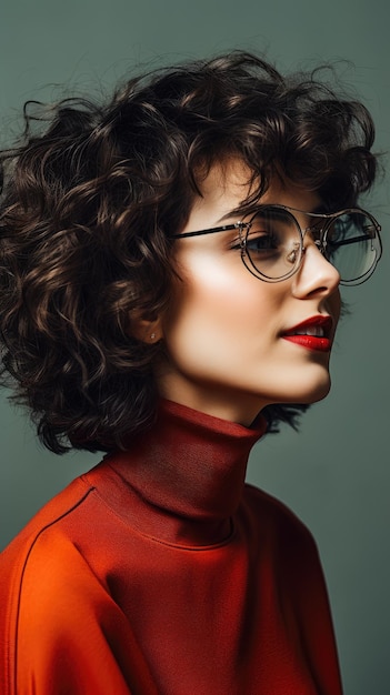 Mujer con gafas de pelo corto y rizado