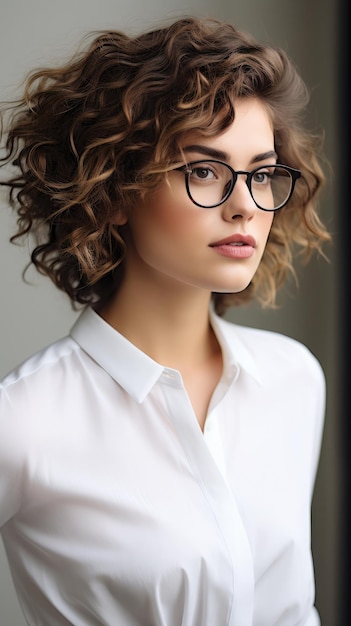 Mujer con gafas de pelo corto y rizado