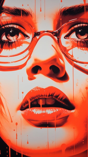 una mujer con gafas y pintura roja en la cara