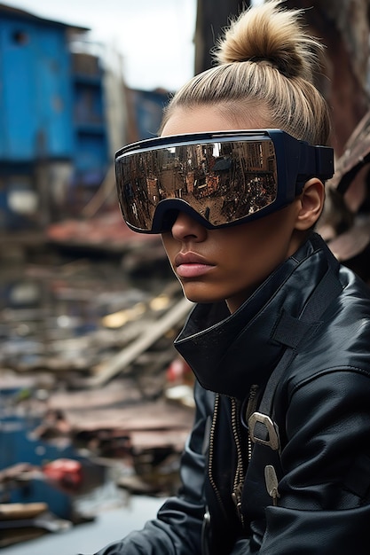 una mujer con gafas de protección