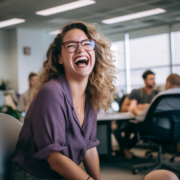 Foto una mujer con gafas que dice 