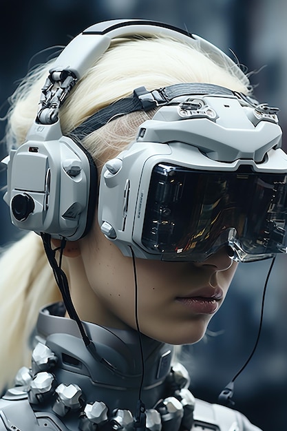 una mujer con gafas de realidad virtual