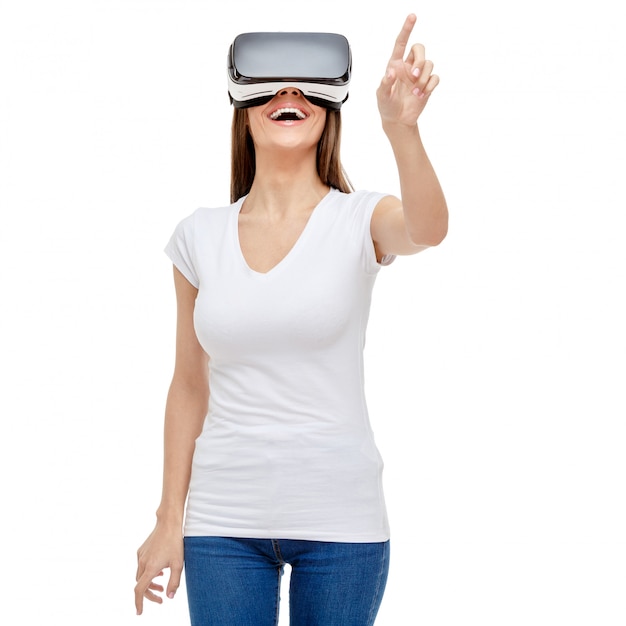 Foto mujer con gafas de realidad virtual