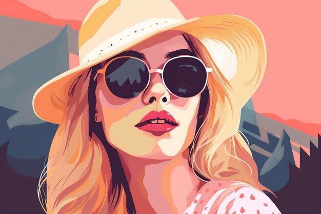 Mujer gafas retrato estilo moderno cartel chica ilustración diseño moda minimalista AI generativo