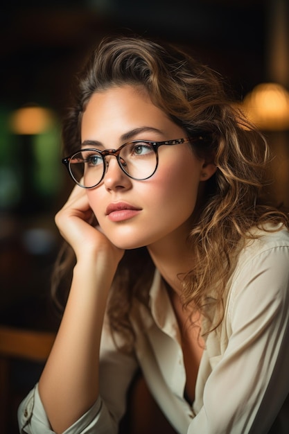 mujer con gafas retrato de primer plano IA generativa