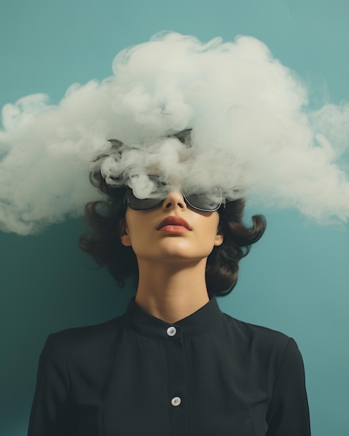 Foto una mujer con gafas de sol y una camisa con la nube de palabras