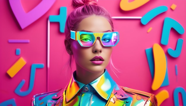 Foto una mujer con gafas de sol y una chaqueta de colores