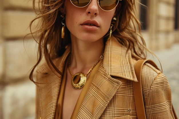 Mujer con gafas de sol y chaqueta