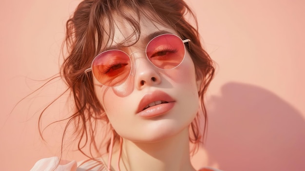 Una mujer con gafas de sol y un fondo rosa