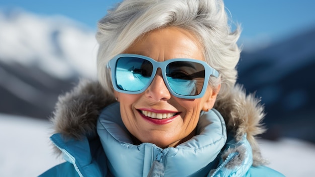 Una mujer con gafas de sol en la nieve ai