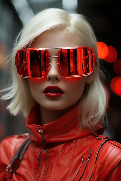 una mujer con gafas de sol rojas