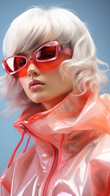 una mujer con gafas de sol rosas