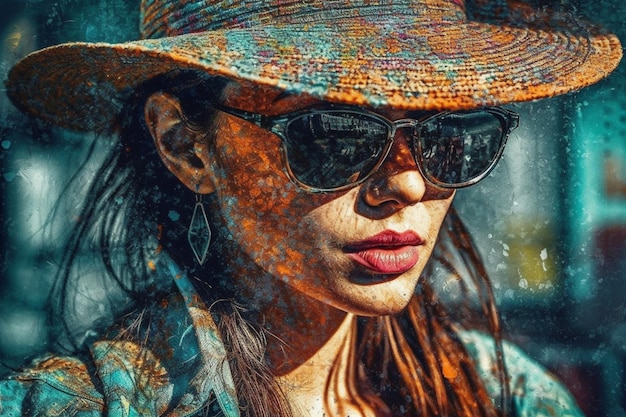 Una mujer con gafas de sol y sombrero.