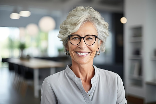 Una mujer con gafas sonriendo a la cámara.