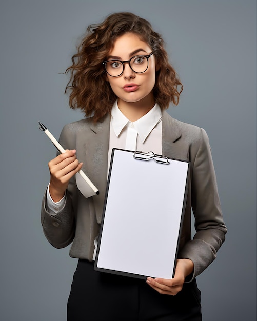 Foto mujer con gafas sostiene