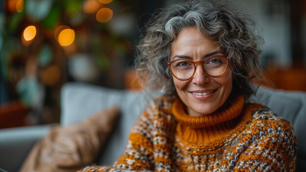 una mujer con gafas y un suéter con un suéter