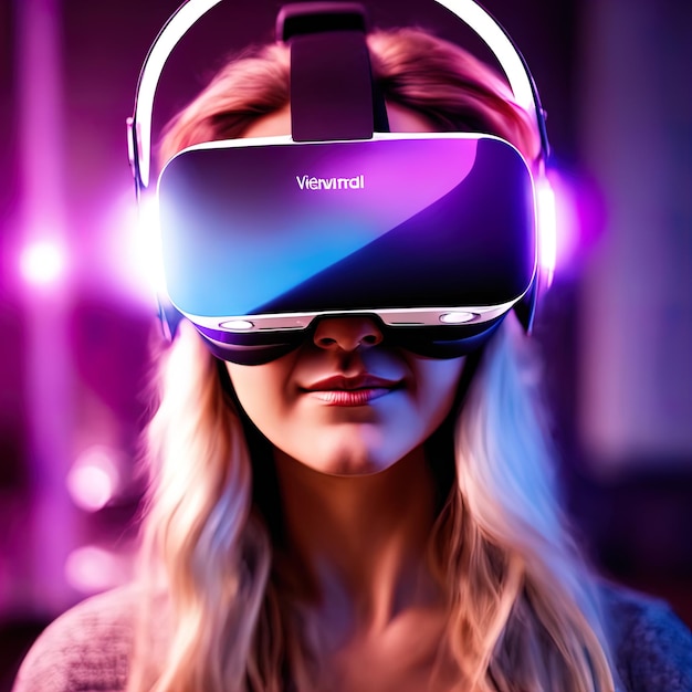 Mujer con gafas VR con casco de realidad virtualmujer joven con gafas de realidad virtual en estudio