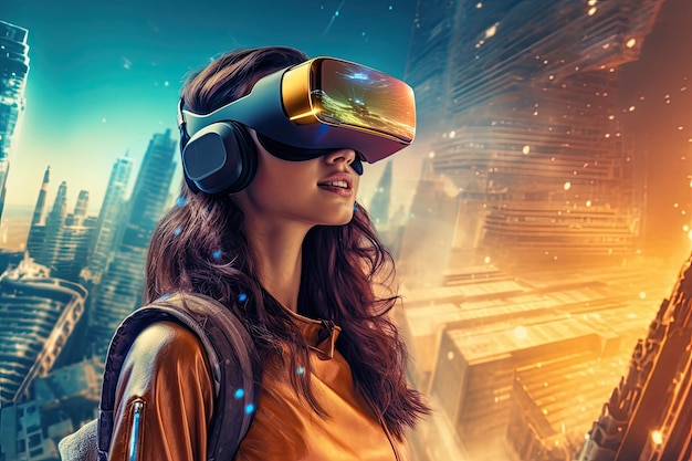 Mujer con gafas vr generativa ai