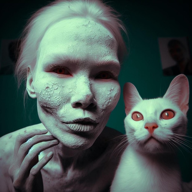 Foto una mujer con un gato blanco y un gato blanco