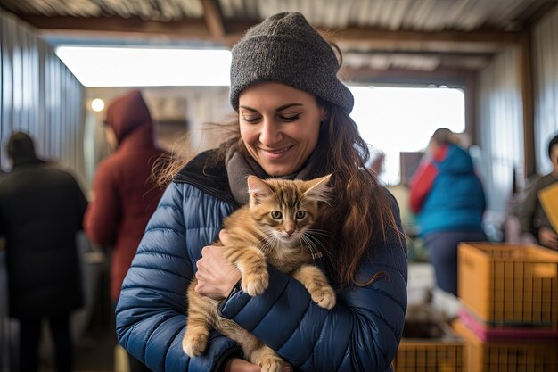 Una mujer con un gato en los brazos