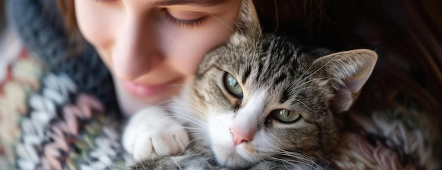 Mujer con un gato en los brazos