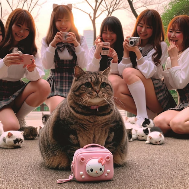 Foto mujer y gato gordo y lindo