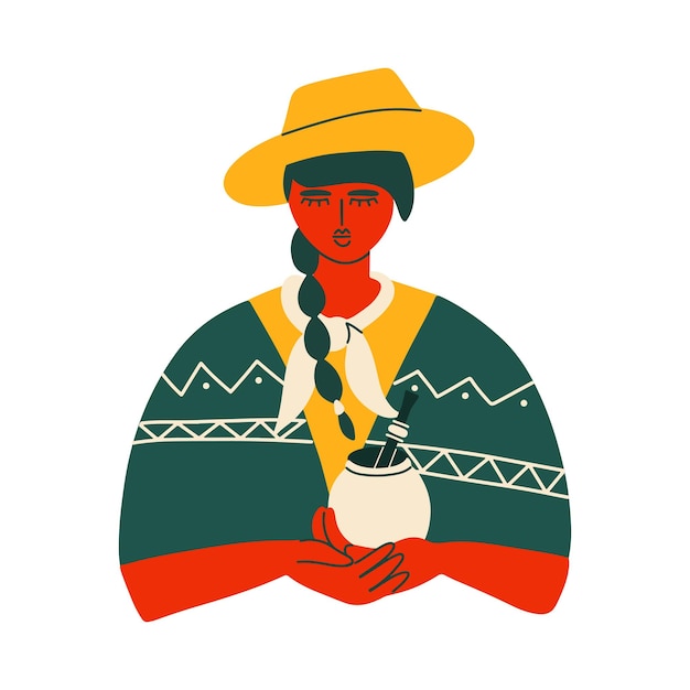 Mujer gaucho argentina con una calabaza mate y una bombilla