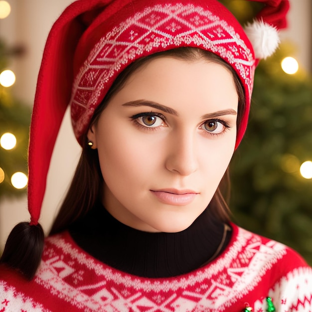 Mujer generada por IA con suéter navideño