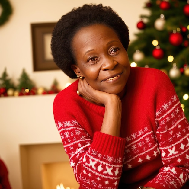 Mujer generada por IA con suéter navideño