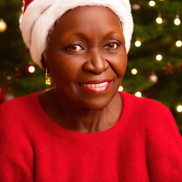 Mujer generada por IA con suéter navideño