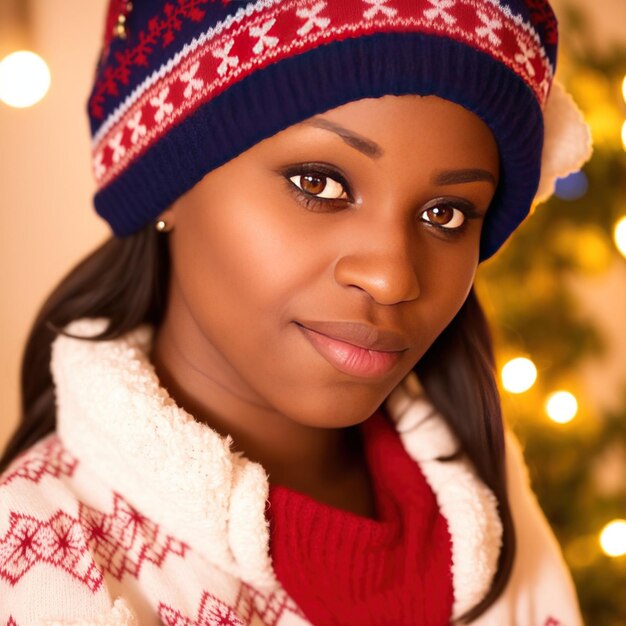 Mujer generada por IA con suéter navideño