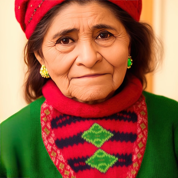 Mujer generada por IA con suéter navideño