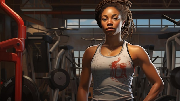 Foto mujer en el gimnasio haciendo ejercicio cardiovascular con mancuernas