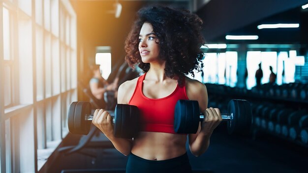 Mujer en el gimnasio con pesas