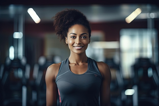 Una mujer en un gimnasio sonriendo para la cámara