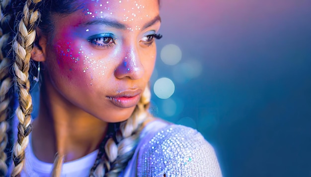 Mujer glamurosa con brillo y trenzas