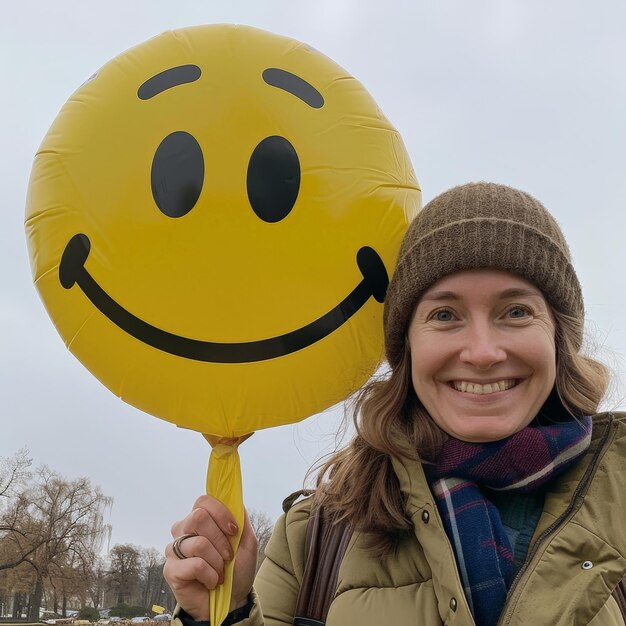 Mujer con un globo sonriente