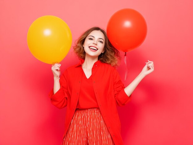 Foto mujer con globos