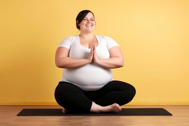 Foto una mujer gorda está haciendo yoga en el estudio de ia generativa