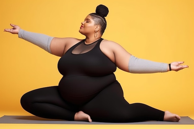 Foto una mujer gorda está haciendo yoga en el estudio de ia generativa
