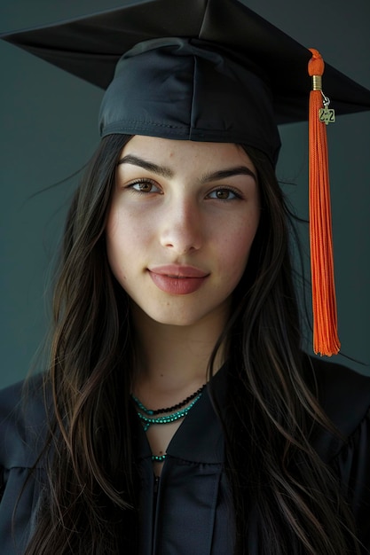 Mujer con gorra y bata de graduación