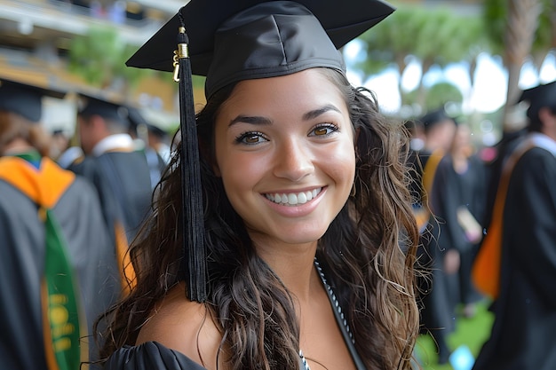 Mujer con gorra y bata de graduación