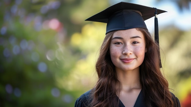 mujer con una gorra de graduación que simboliza el logro del éxito académico