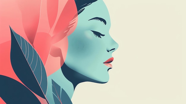 Mujer graciosa con maquillaje perfecto y flor rosada Ilustración de moda vectorial