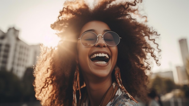 Una mujer con una gran sonrisa y una gran sonrisa.