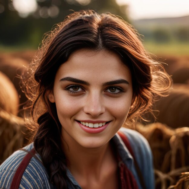 La mujer granjera sonriendo.