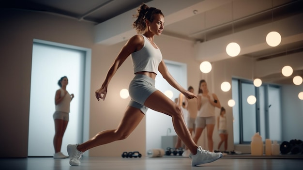 Una mujer hace ejercicios con pesas mientras hace la estampida en sus rodillas fotos de stock de fitness